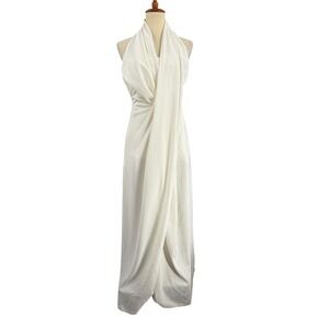 Source Unknown Maxi Dress Size Small White Halter Neck Drape Front Open Back New